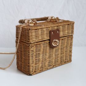 Girls Chain Handmade Rattan Bag (Color: Khaki)